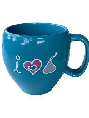 2005 VINTAGE Hershey Co. Teal Blue I Love Chocolate Theme 16 oz. Mug 4" Tall